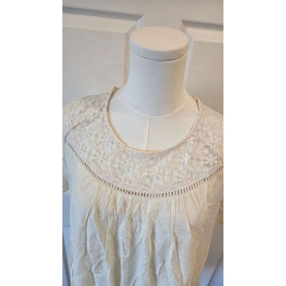 NWT Umgee Cream Lace Trim Short Sleeve Tunic Dress Women's Small - Picture 2 of 11